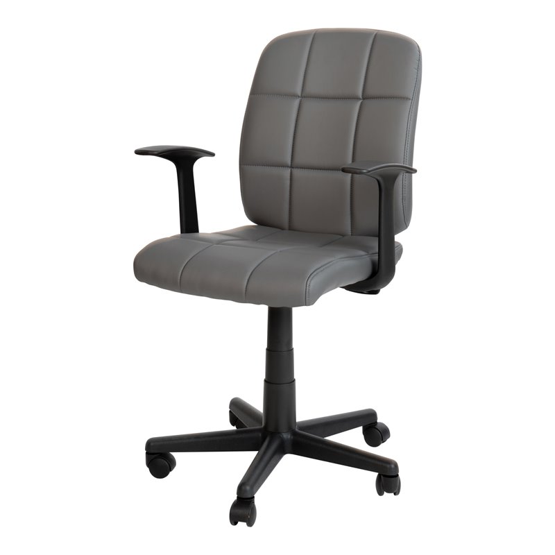 Flash Furniture Mid-Back Quilted Plastic Home Office Chair with Arms in Gray