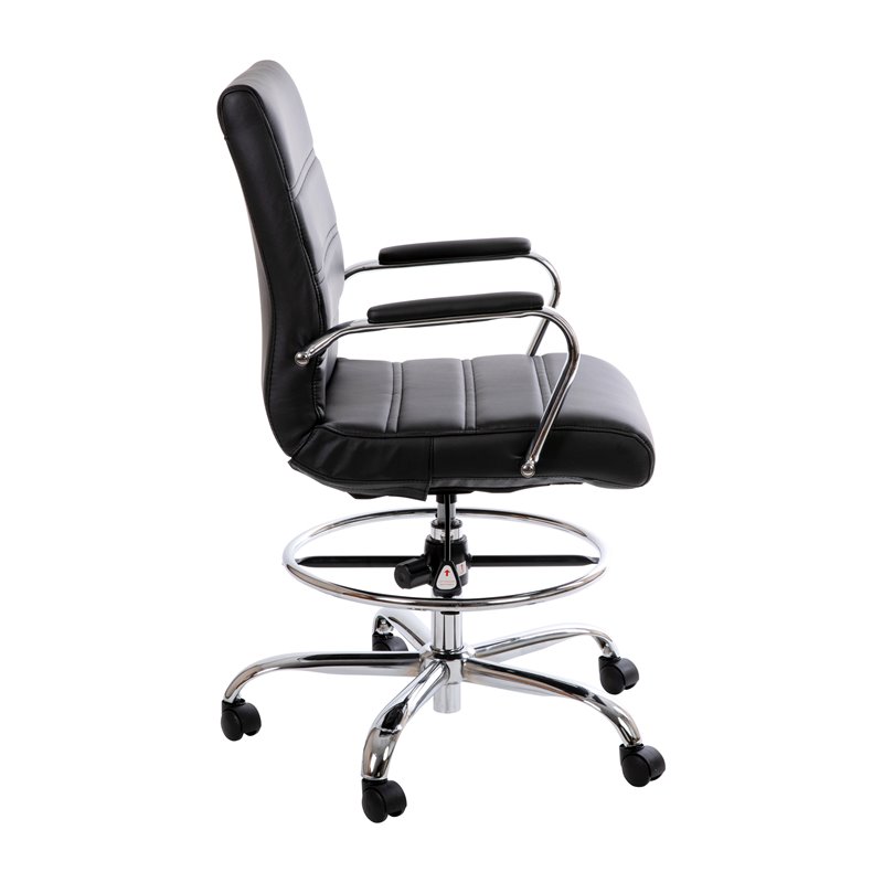 Flash Furniture Mid-Back Adjustable Foot Ring Metal Drafting Chair in Black
