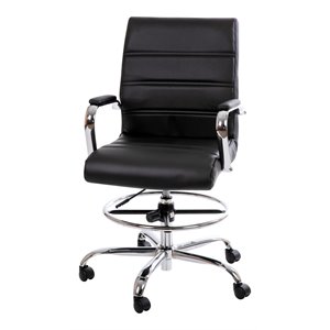 Flash Furniture Mid-Back Adjustable Foot Ring Metal Drafting Chair in Black