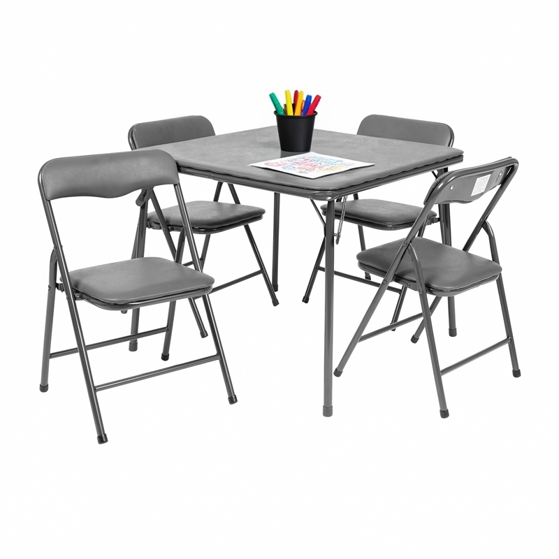 Flash Furniture 5PC Plastic Kids Folding Activity Table and Chairs Set in Gray