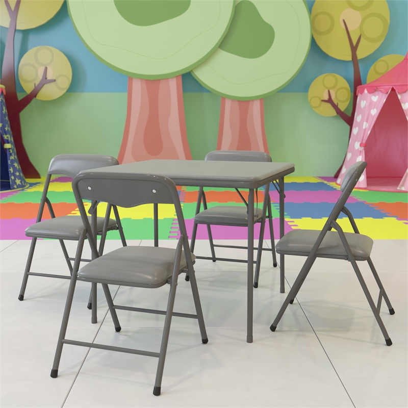 Flash Furniture 5PC Plastic Kids Folding Activity Table and Chairs Set in Gray