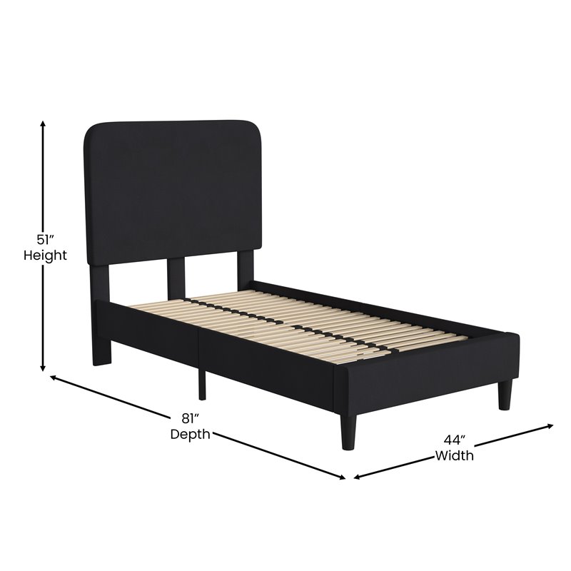 Flash Furniture Addison Fabric Twin Platform Bed with Headboard in Charcoal