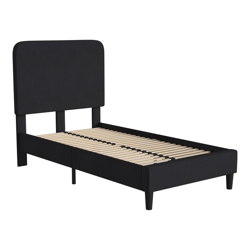 Flash Furniture Addison Fabric Twin Platform Bed with Headboard in Charcoal