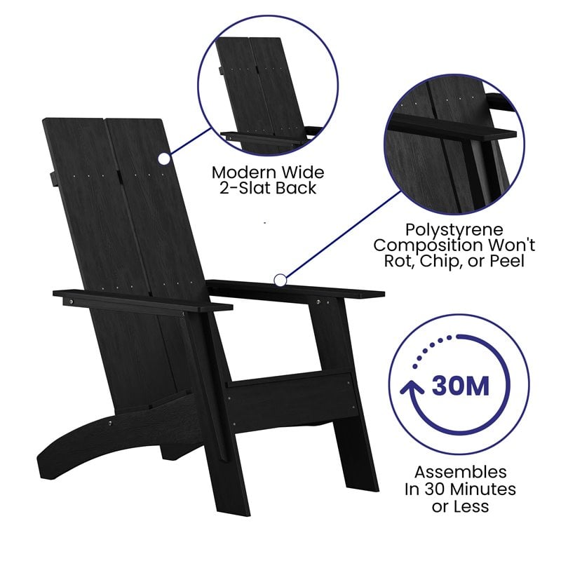 Flash Furniture Sawyer Dual Slat Back Resin Adirondack Patio Chair in Black