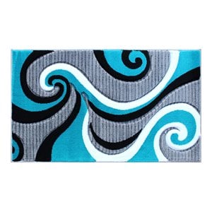 Flash Furniture Athos 24&quot x 40.8&quot Swirl Olefin Fabric Area Rug in Turquoise