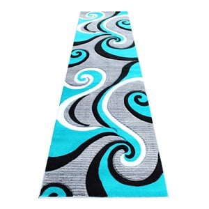 Flash Furniture Athos 33.6&quot x 120&quot Swirl Olefin Fabric Area Rug in Turquoise