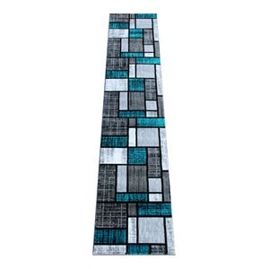 Flash Furniture Raven 28.8&quot x 132&quot Geometric Olefin Fabric Area Rug in Turquoise