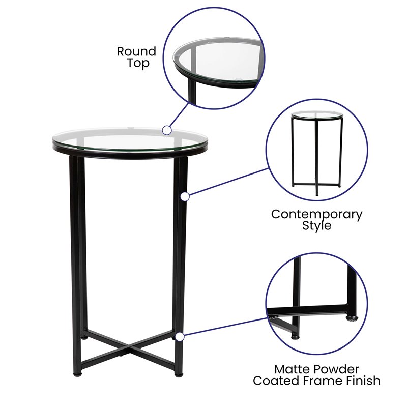 Flash Furniture Greenwich Metal and Glass End Table in Matte Black/Clear