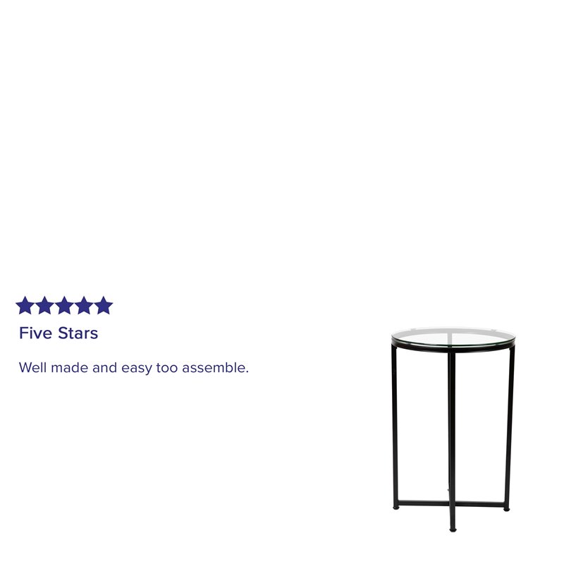 Flash Furniture Greenwich Metal and Glass End Table in Matte Black/Clear
