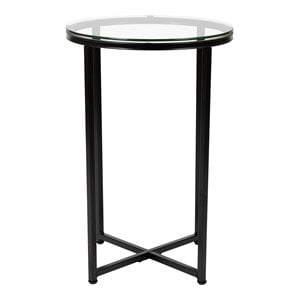 Flash Furniture Greenwich Metal and Glass End Table in Matte Black/Clear