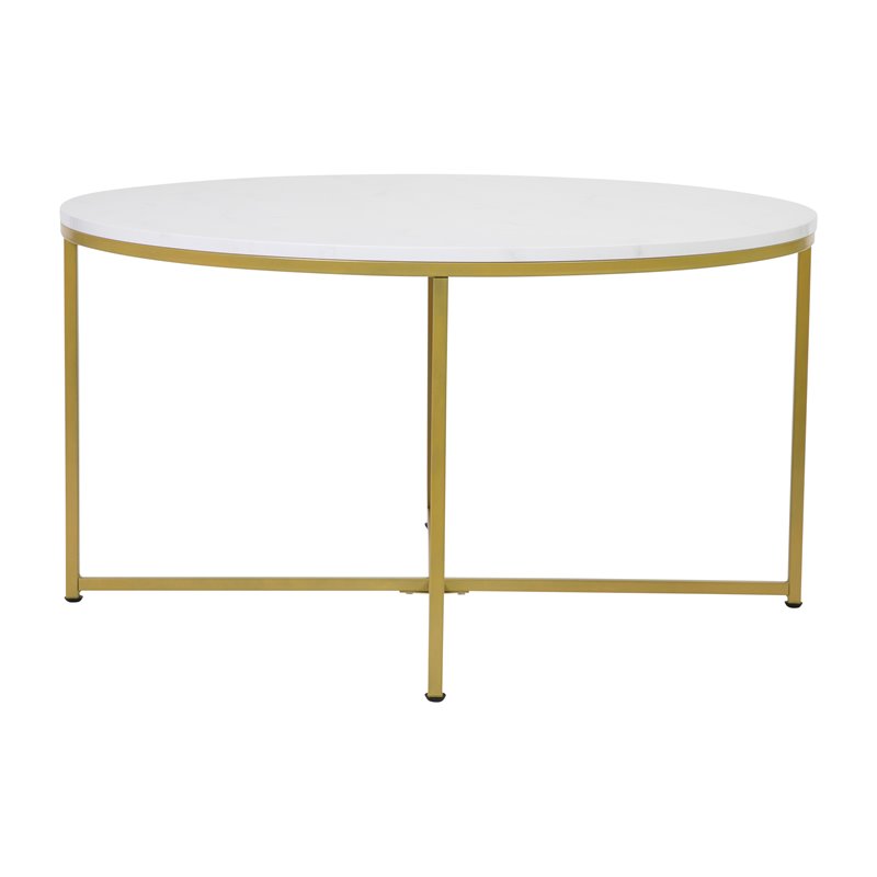 Flash Furniture Hampstead Metal & Laminate Coffee Table in White Marble/Gold