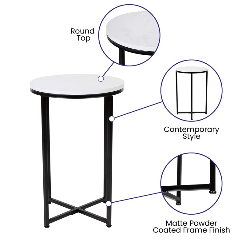 Flash Furniture Hampstead Metal and Laminate End Table in White/Matte Black