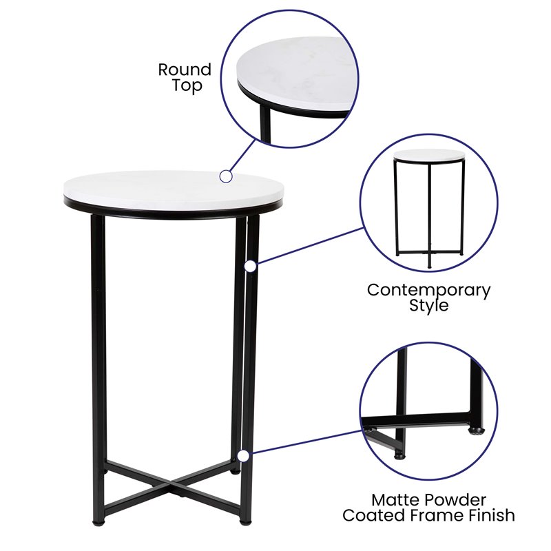Flash Furniture Hampstead Metal End Table with Crisscross Frame in White/Black