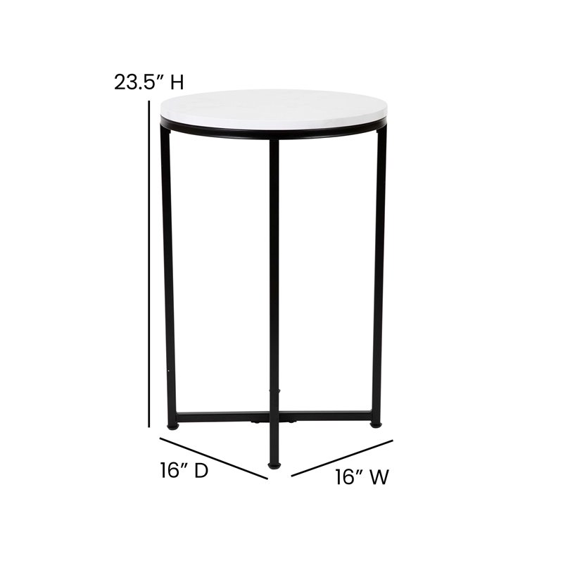 Flash Furniture Hampstead Metal End Table with Crisscross Frame in White/Black