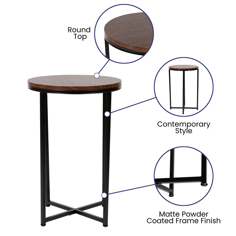 Flash Furniture Hampstead Metal End Table with Crisscross Frame in Walnut/Black