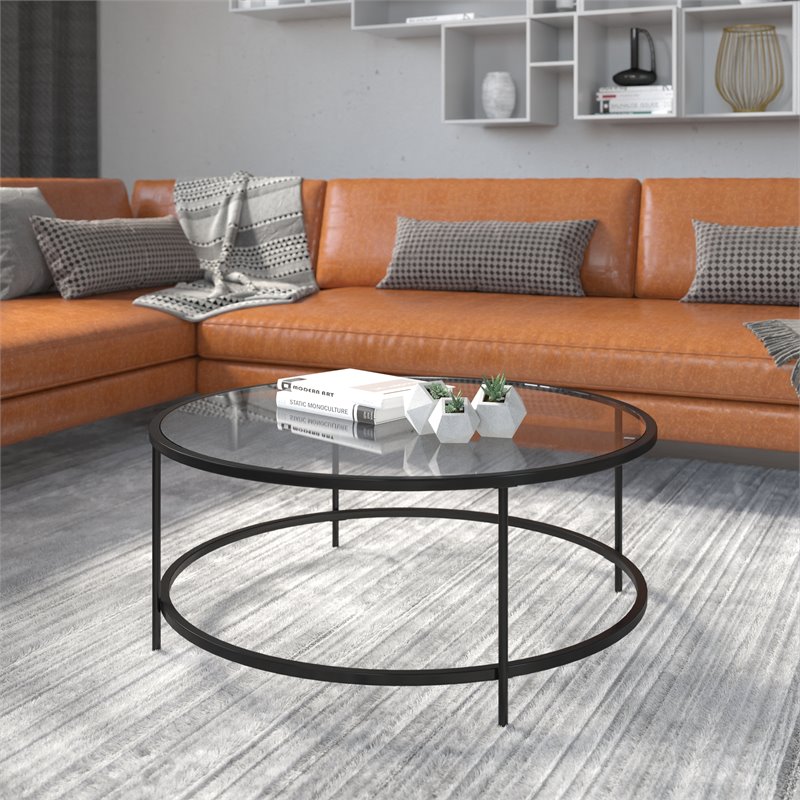 Flash Furniture Astoria Metal and Glass Coffee Table in Black/Matte Clear