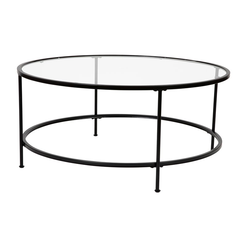 Flash Furniture Astoria Metal and Glass Coffee Table in Black/Matte Clear