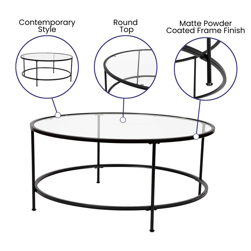 Flash Furniture Astoria Metal and Glass Coffee Table in Black/Matte Clear