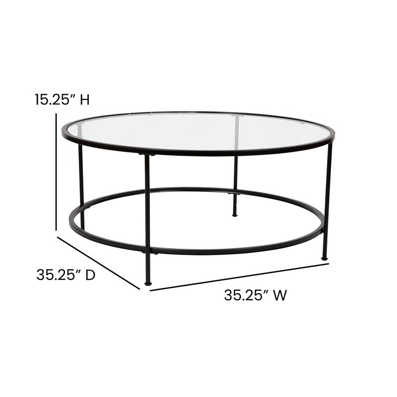 Flash Furniture Astoria Metal and Glass Coffee Table in Black/Matte Clear