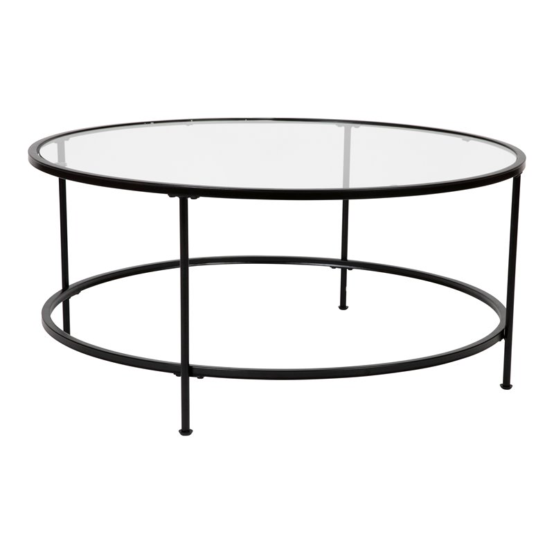 Flash Furniture Astoria Metal and Glass Coffee Table in Black/Matte Clear