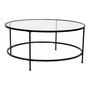 Flash Furniture Astoria Metal and Glass Coffee Table in Black/Matte Clear