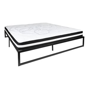 Flash Furniture Metal King Bed Frame and 10&quot Pocket Spring Mattress in Black