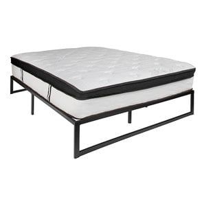 Flash Furniture Metal Queen Bed Frame and 12&quot Memory Foam Mattress in Black