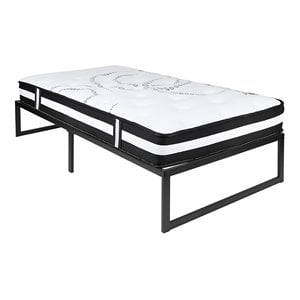 Flash Furniture Metal Twin Bed Frame and 12&quot Pocket Spring Mattress in Black