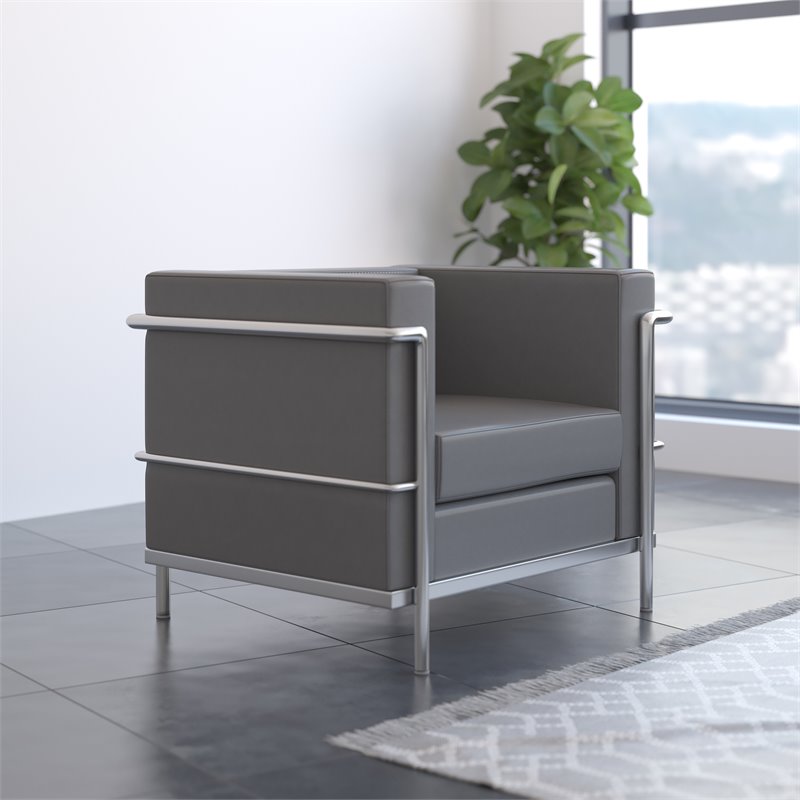 Flash Furniture Hercules Regal LeatherSoft Chair with Encasing Frame in Gray
