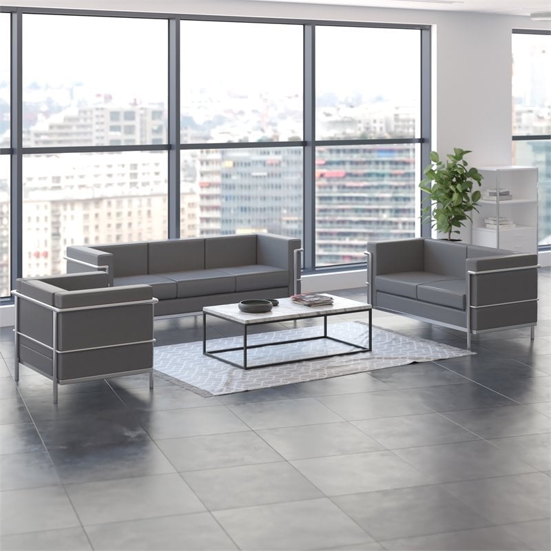 Flash Furniture Hercules Regal LeatherSoft Reception Set in Gray
