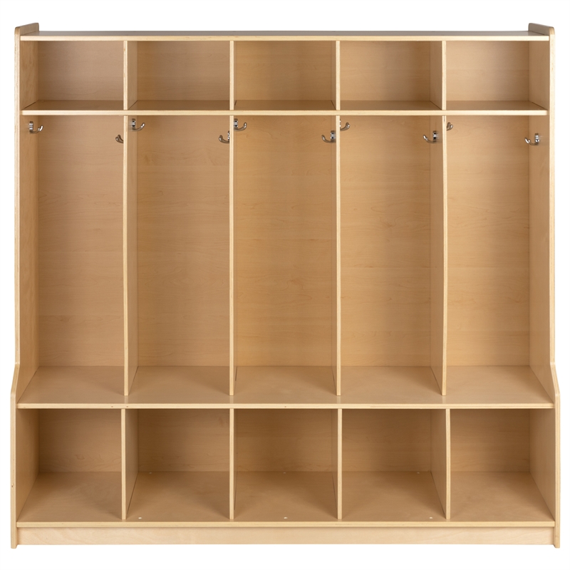 Flash Furniture 5 Section Wood School Coat Locker with Bench in Natural