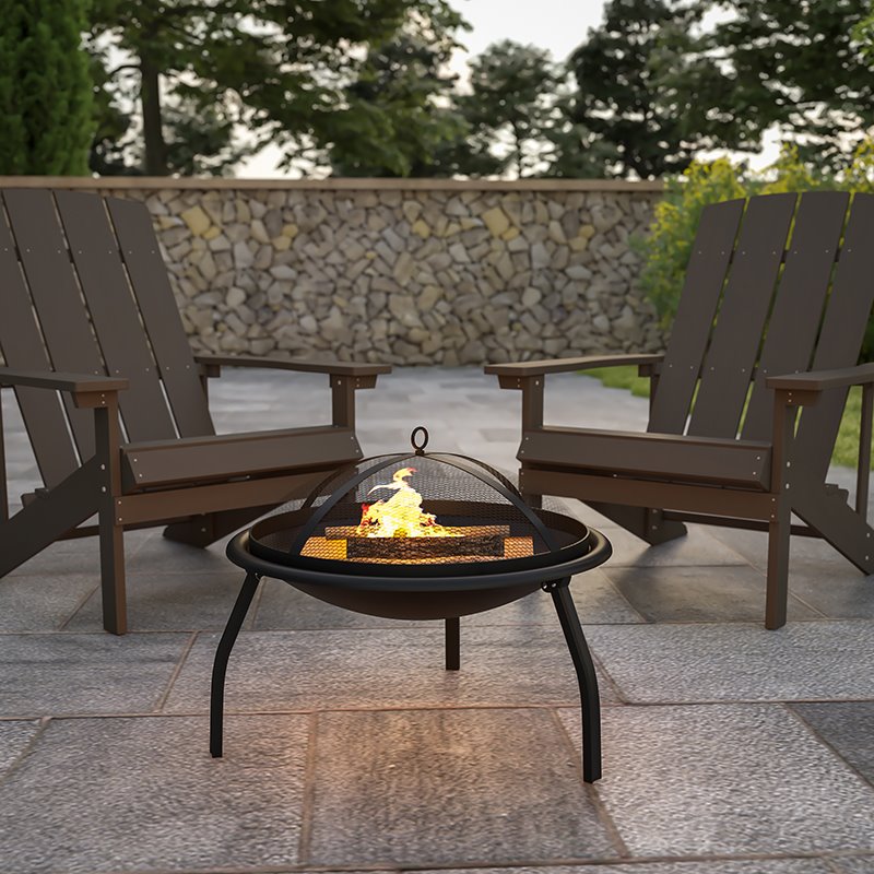 Flash Furniture Foldable Iron Metal Outdoor Burning Portable Firepit in Black