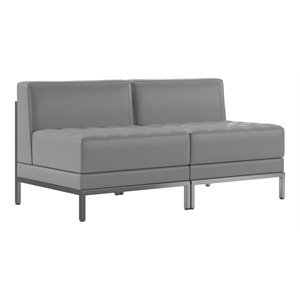 Flash Furniture 2 Piece Gray LeatherSoft Modular Lounge Set with Ganging Clips