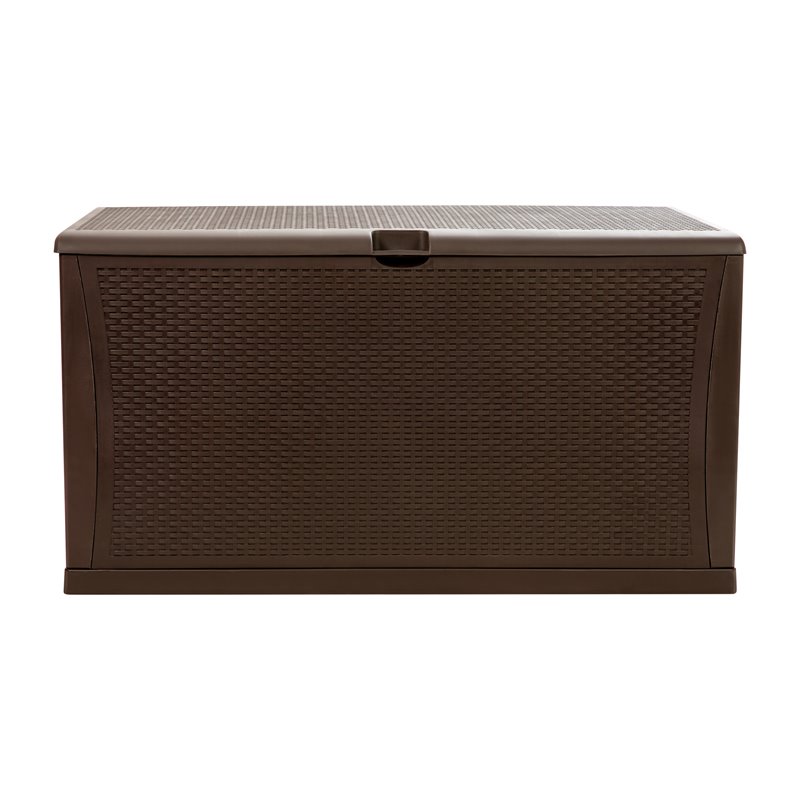 Flash Furniture 120 Gallon Plastic Deck Box for Outdoor Patio Storage in Brown