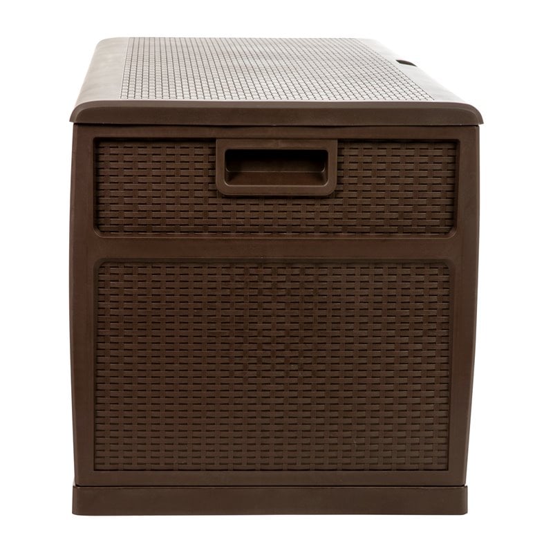 Flash Furniture 120 Gallon Plastic Deck Box for Outdoor Patio Storage in Brown