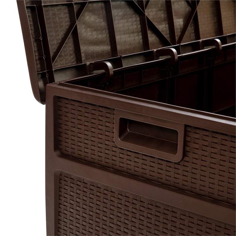 Flash Furniture 120 Gallon Plastic Deck Box for Outdoor Patio Storage in Brown