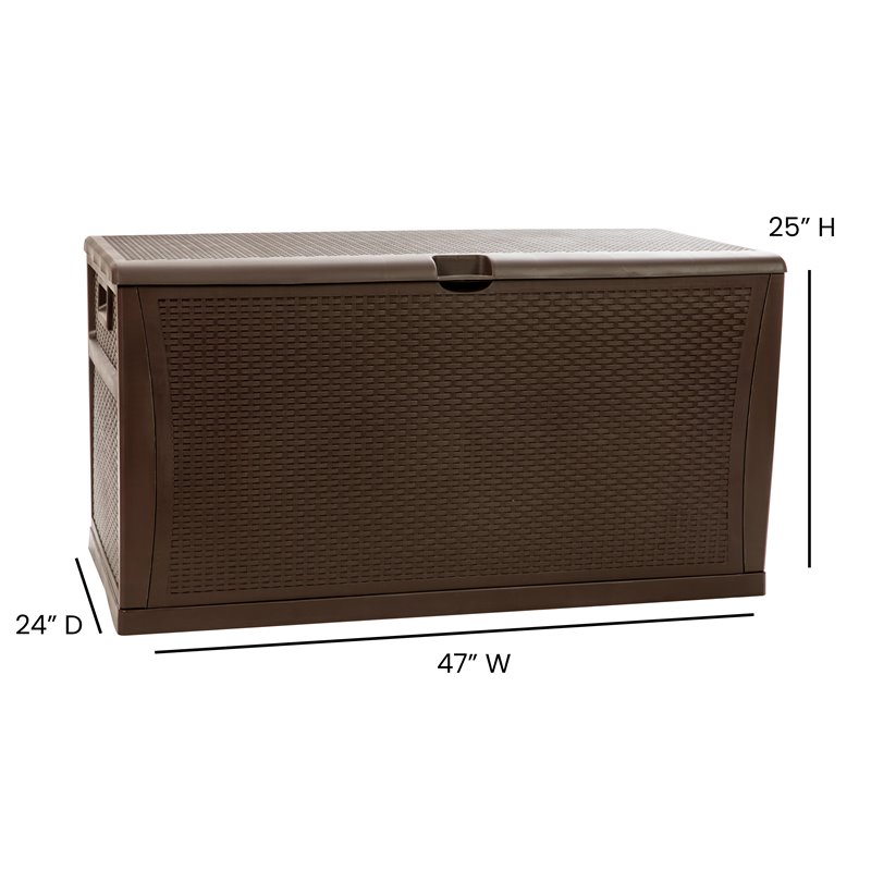 Flash Furniture 120 Gallon Plastic Deck Box for Outdoor Patio Storage in Brown