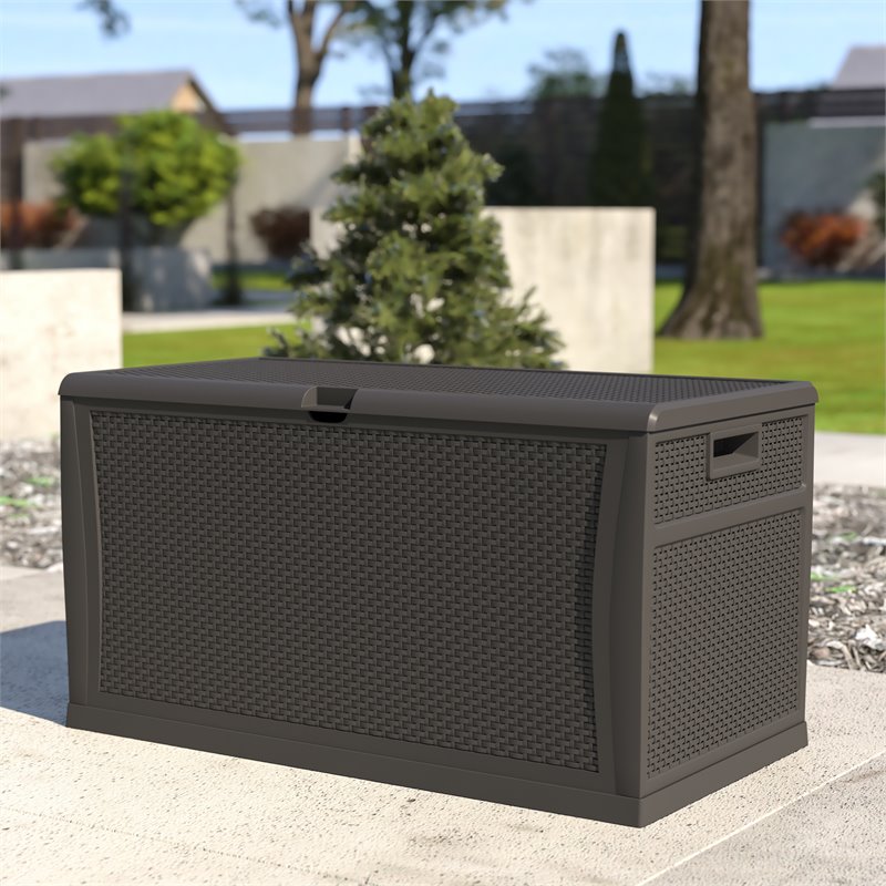 Flash Furniture 120 Gallon Plastic Deck Box for Outdoor Patio Storage in Gray