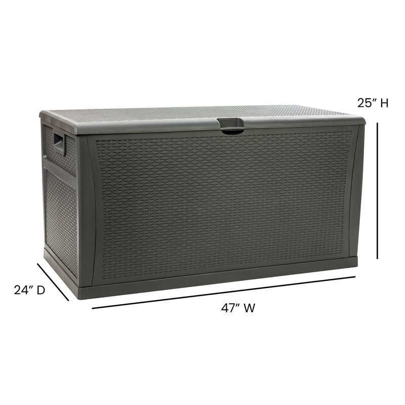 Flash Furniture 120 Gallon Plastic Deck Box for Outdoor Patio Storage in Gray