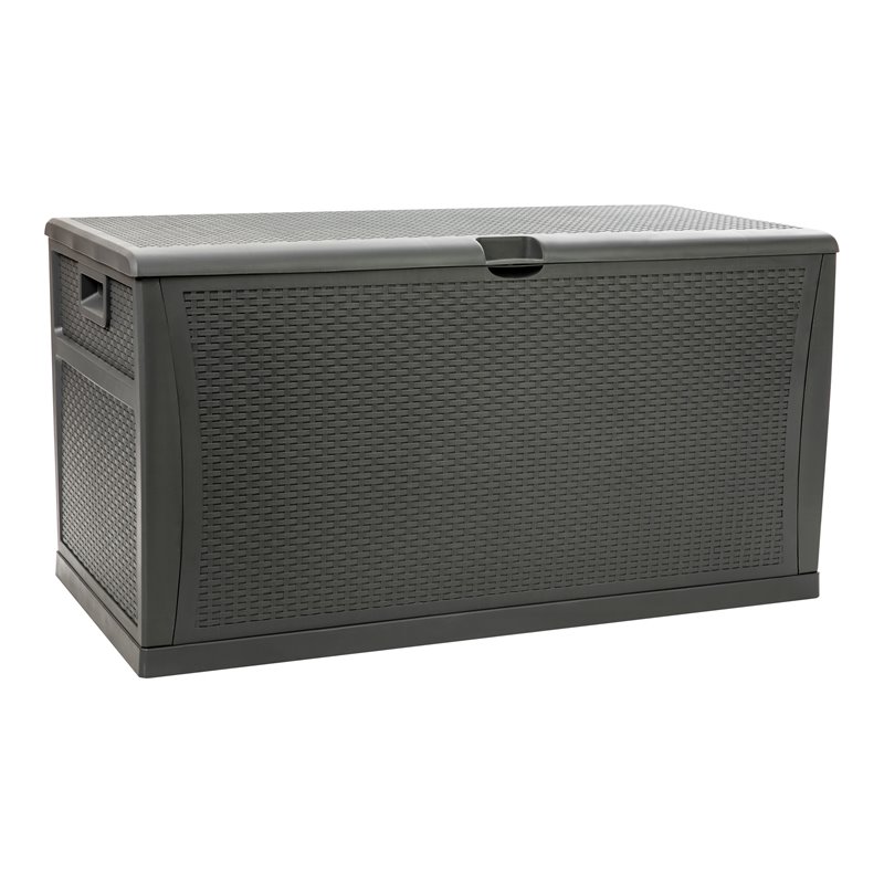 Flash Furniture 120 Gallon Plastic Deck Box for Outdoor Patio Storage in Gray