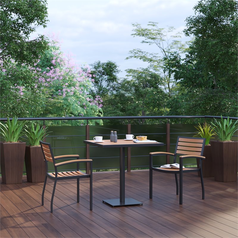 Flash Furniture Aluminum 2 Accented Club Chairs and Patio Table Set in Brown