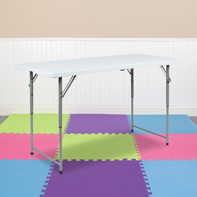 Flash Furniture Adjustable Bi-Fold Plastic Folding Table in Granite White