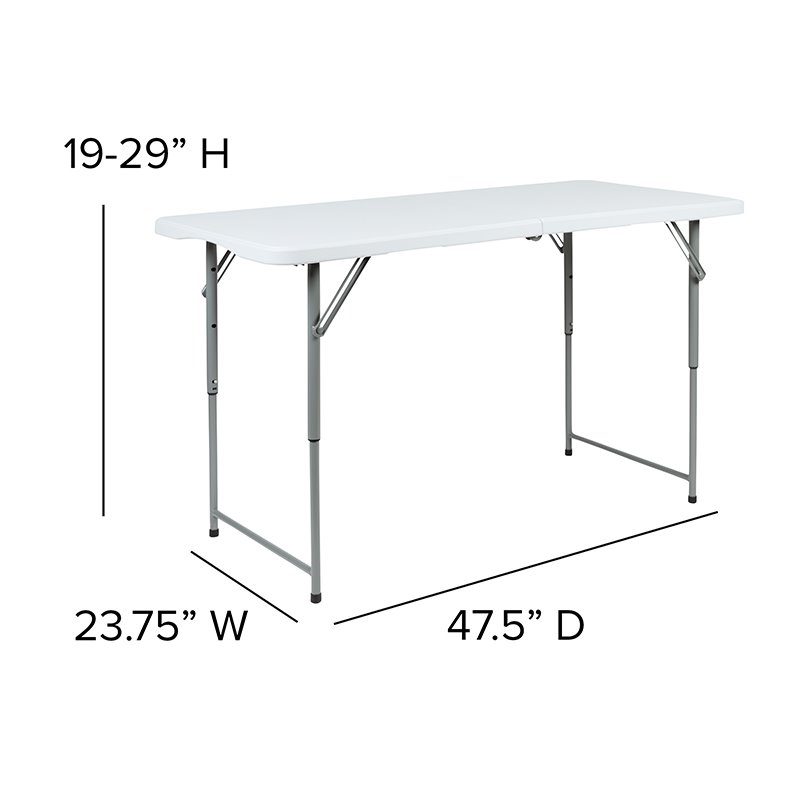 Flash Furniture Adjustable Bi-Fold Plastic Folding Table in Granite White