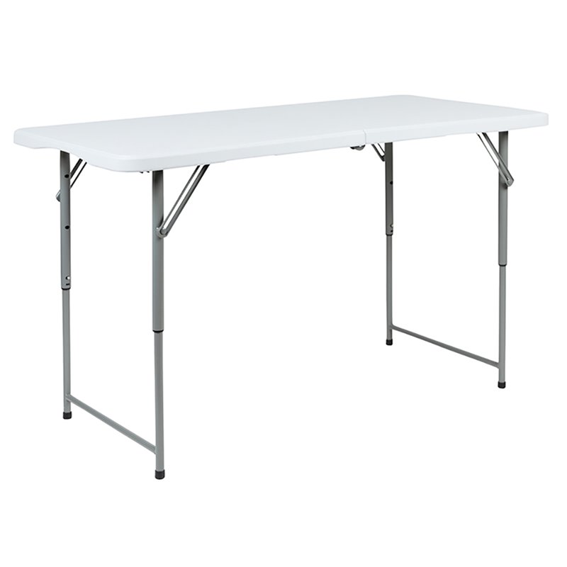 Flash Furniture Adjustable Bi-Fold Plastic Folding Table in Granite White