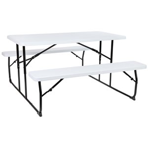 Flash Furniture Insta-Fold Metal Folding Picnic Table and Bench Set in White