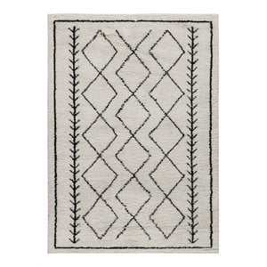 Flash Furniture 96&quot x 122&quot Geometric Polyester Fabric Area Rug in Ivory/Black