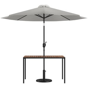 Flash Furniture 30&quot x 48&quot Metal Patio Table and Umbrella with Base in Gray