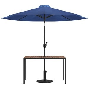 Flash Furniture 30&quot x 48&quot Metal Patio Table and Umbrella with Base in Navy