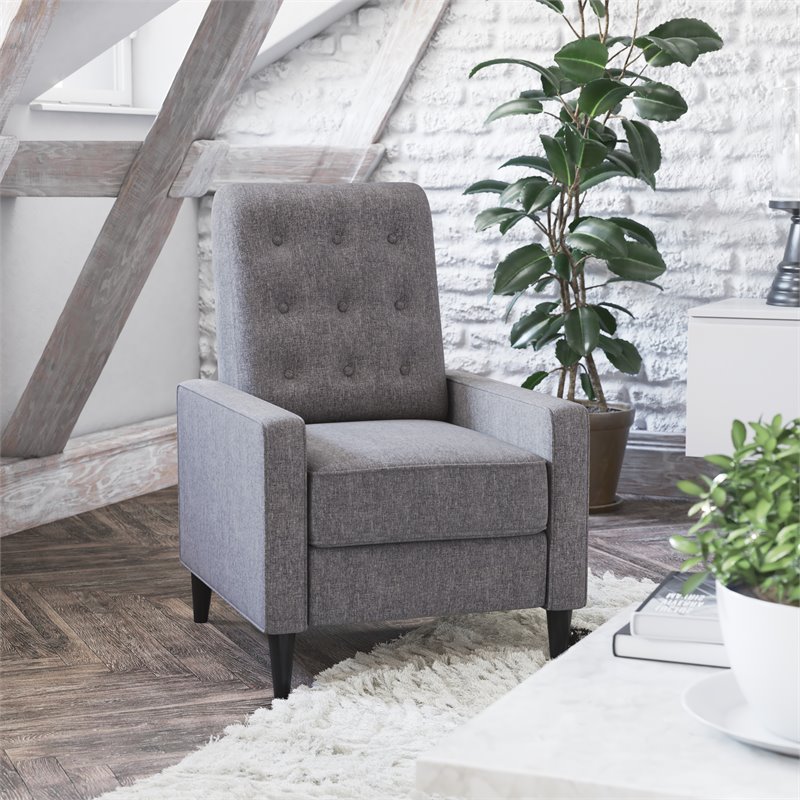 Flash Furniture Upholstery Fabric Pushback Recliner w/Button Tufted Back in Gray
