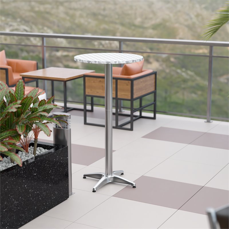 Flash Furniture Round Aluminum Bar Height Table with Cross Base in Silver
